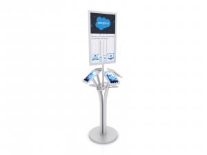 MOD-1347M Portable iPad Kiosk with Signholder-- Silver -- Laminated Base with Wire Management